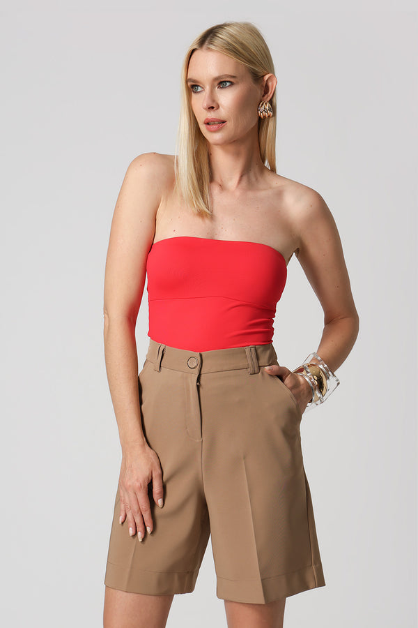 Blusa sin tirantes con escote recto - ROJO 3