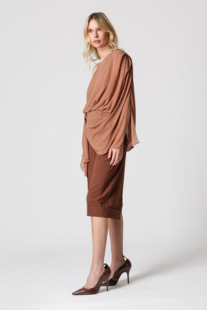 Blusa Ombro Único Com Manga Lenço