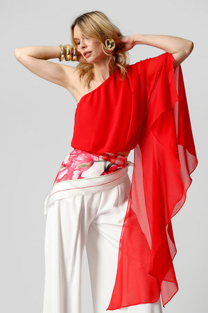 Blusa Ombro Único Com Manga Lenço