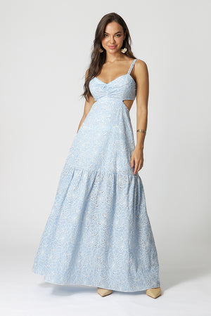 Vestido largo bordado Laise - AZUL 90156