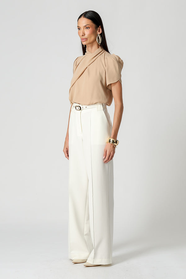 Blusa Balonê Crepe com Manga Tulipa