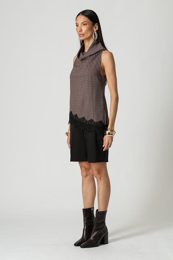 Blusa Xadrez Tartan Com Gola Degagê