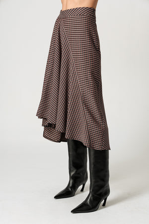 Saia Midi Tartan Com Volume Frontal
