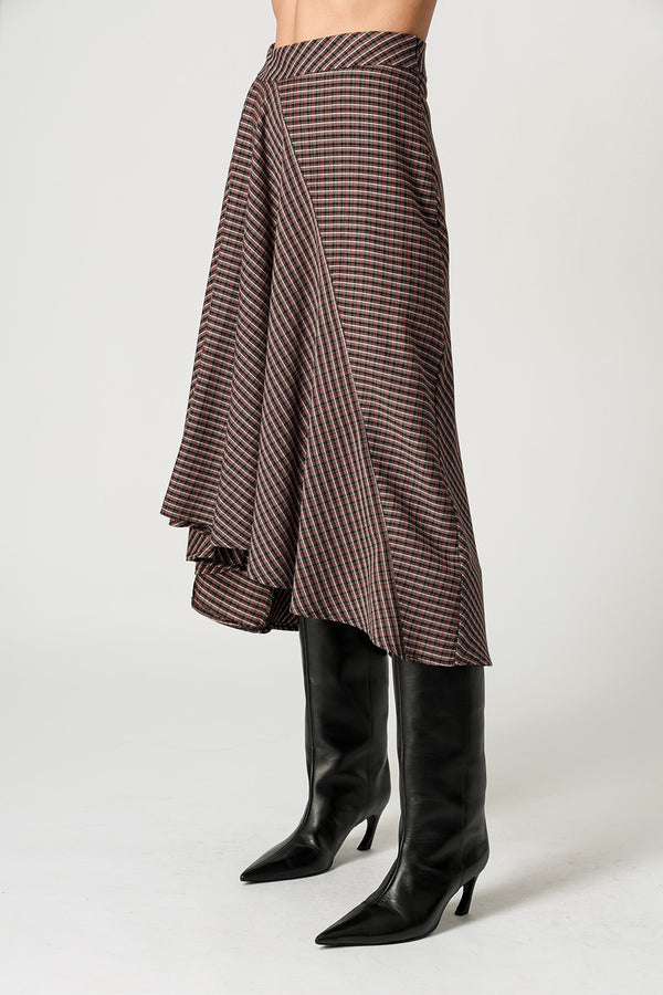 Saia Midi Tartan Com Volume Frontal