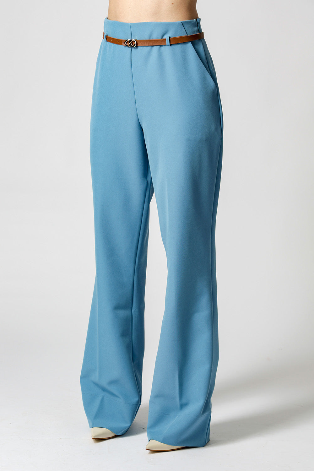 Calça Alfaiataria Reta Com Cinto - DENIM