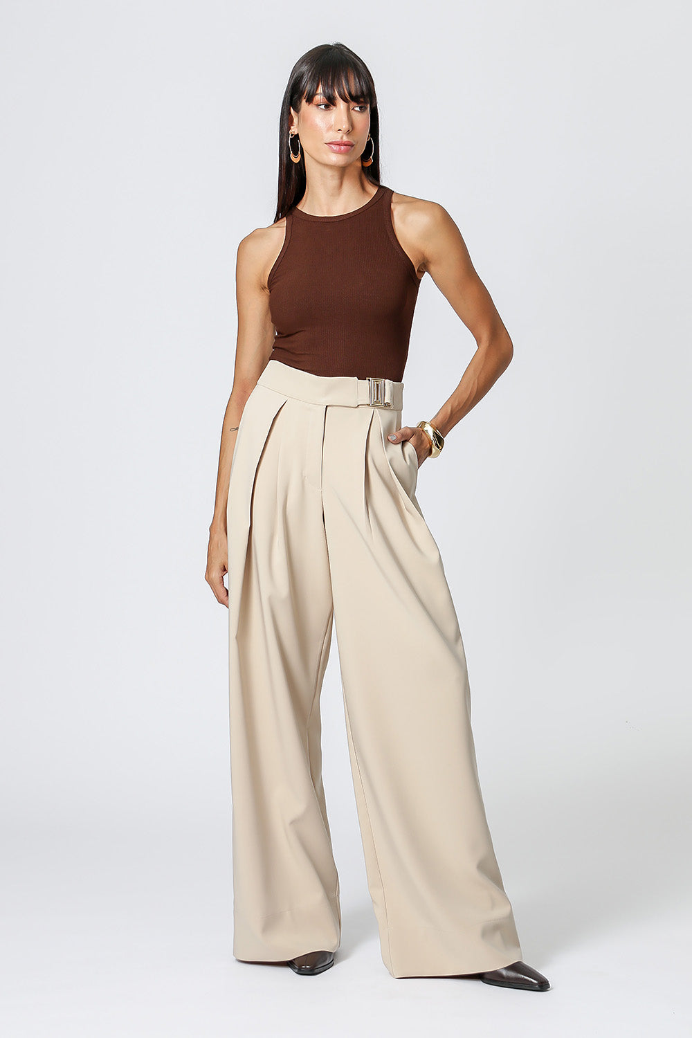 Blusa básica de canalé - CAFÉ