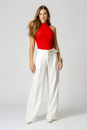 Blusa Gola Alta Com Botões Dourados - VERMELHO