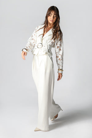 Trench Cropped de Renda - OFF WHITE