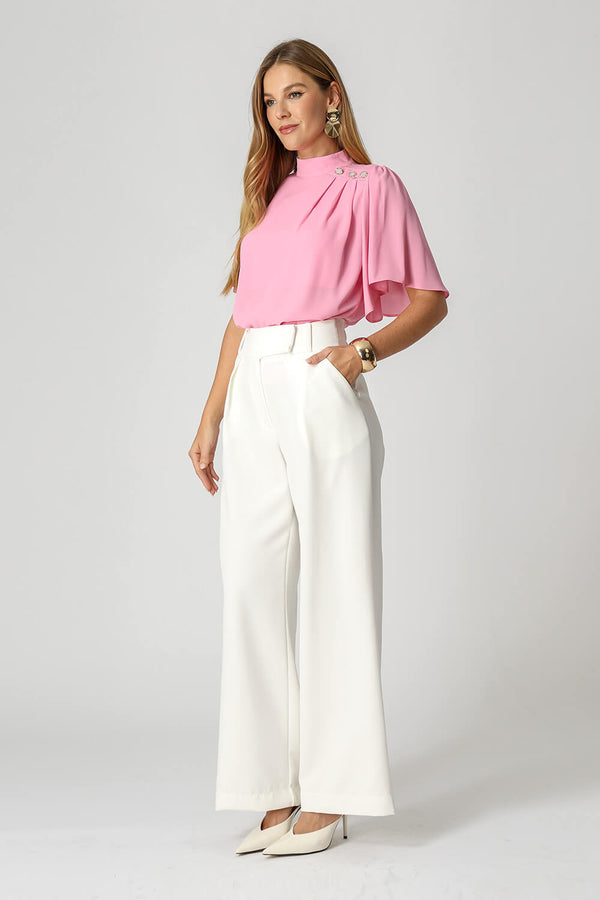 Blusa Botões Dourados e Manga Angel