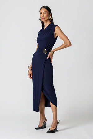 Vestido Transpassado Com Metal Dourado