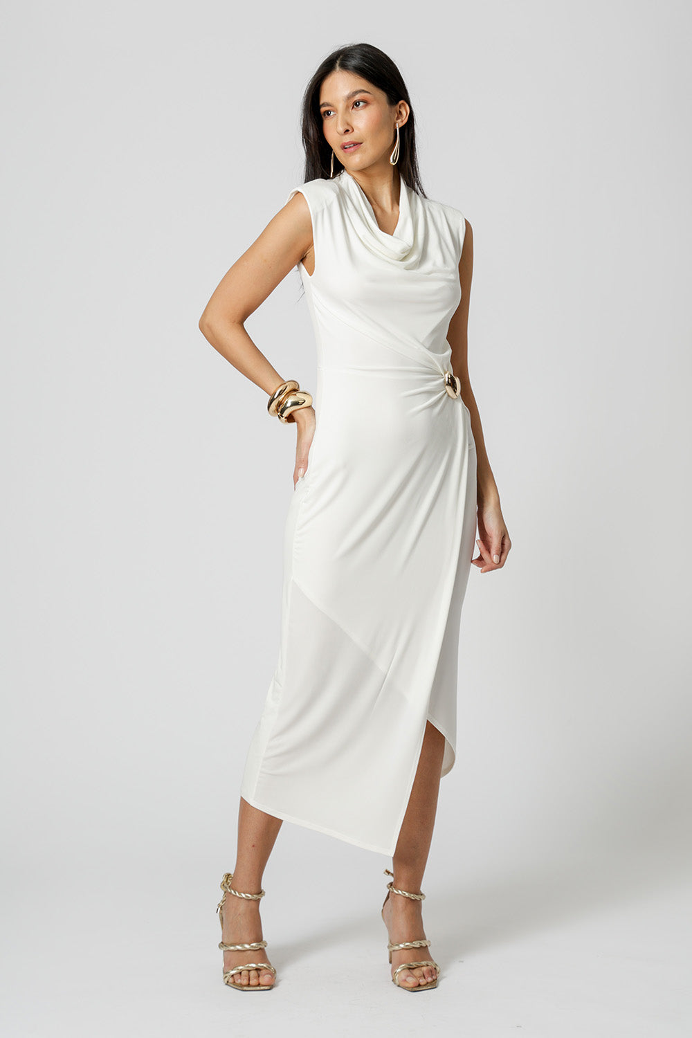 Vestido Transpassado com Acessório - OFF WHITE