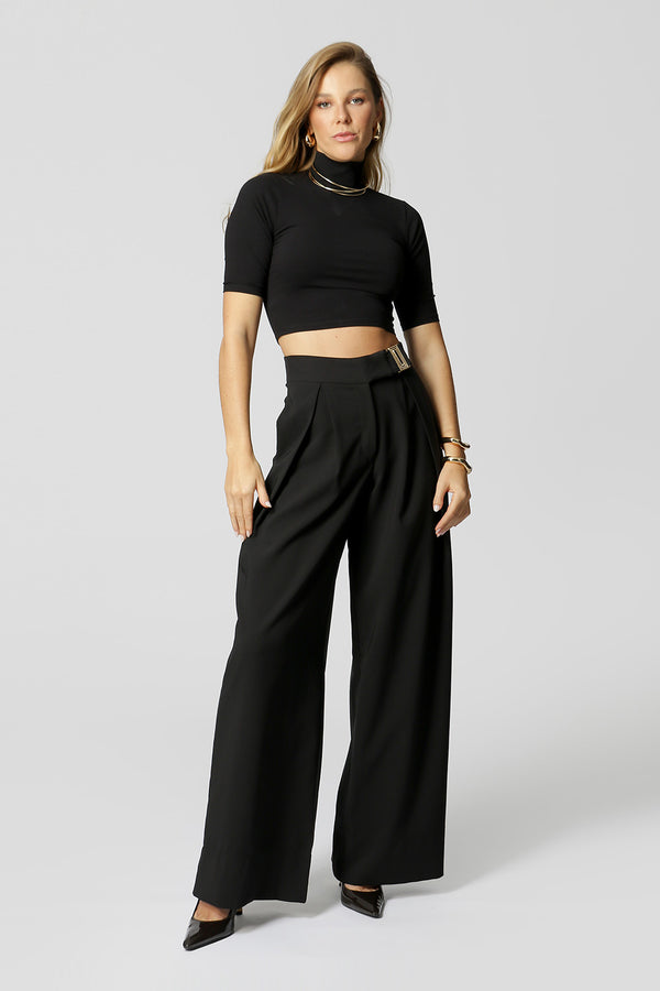 Blusa Malha Canelada Cropped - PRETO