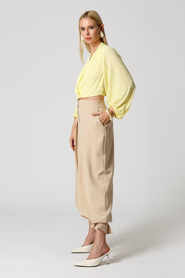 Blusa Transpassada Manga Longa Bufante - AMARELO