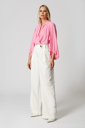 Blusa Transpassada Manga Longa Bufante - PINK CLARO