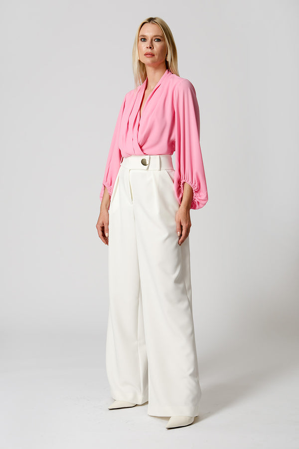 Blusa Transpassada Manga Longa Bufante - PINK CLARO