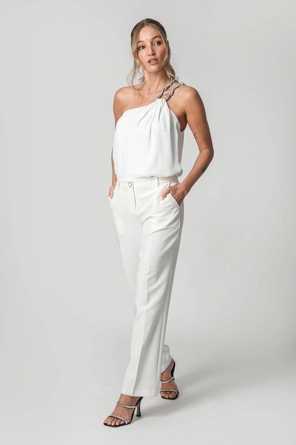 Blusa Ombro Único Com Strass - OFF WHITE