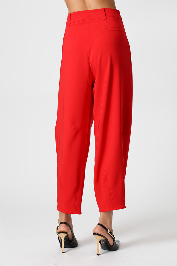 Calça Barrel Com Pregas e Bolsos - VERMELHO