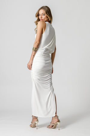 Vestido de manga asimétrica - BLANCO ROJO