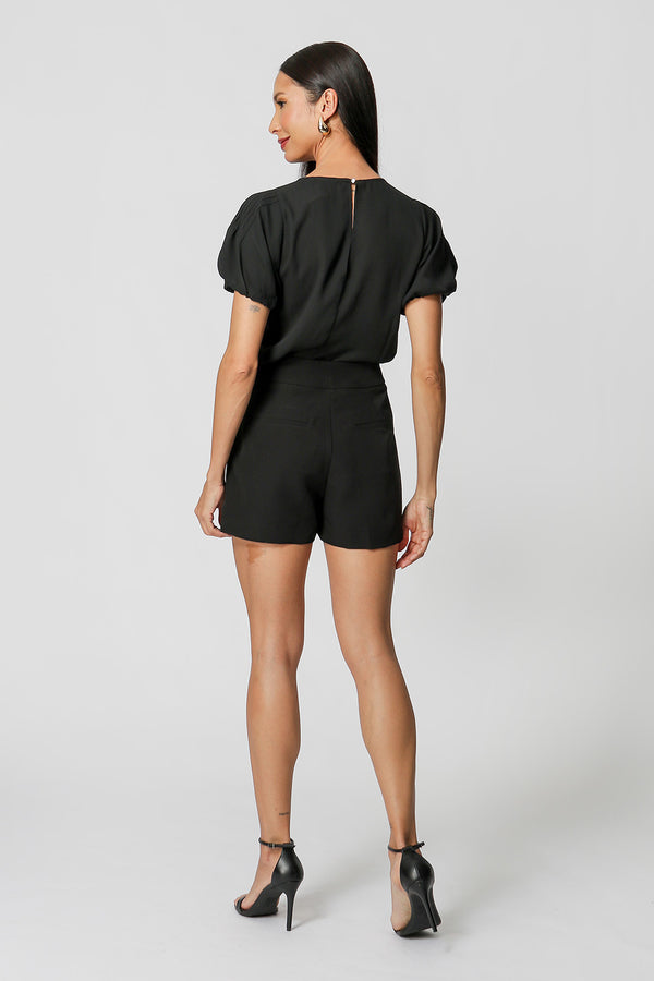 Blusa con mangas globo - NEGRA