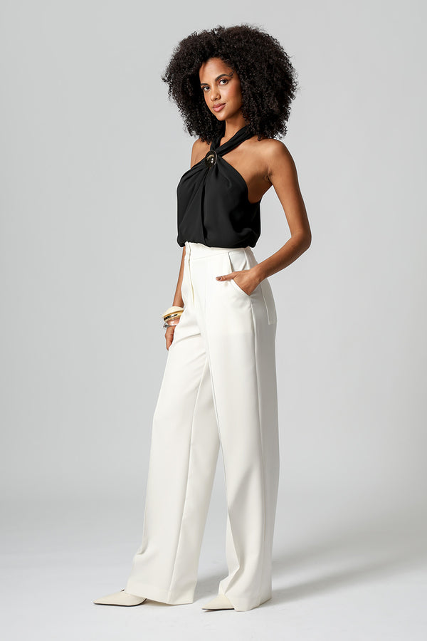 Blusa Transpassada Com Passante Dourado - PRETO