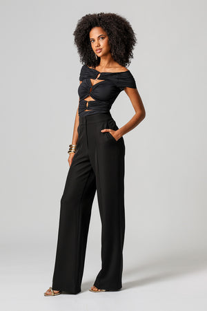 Blusa Drapeada Com Acessórios - PRETO