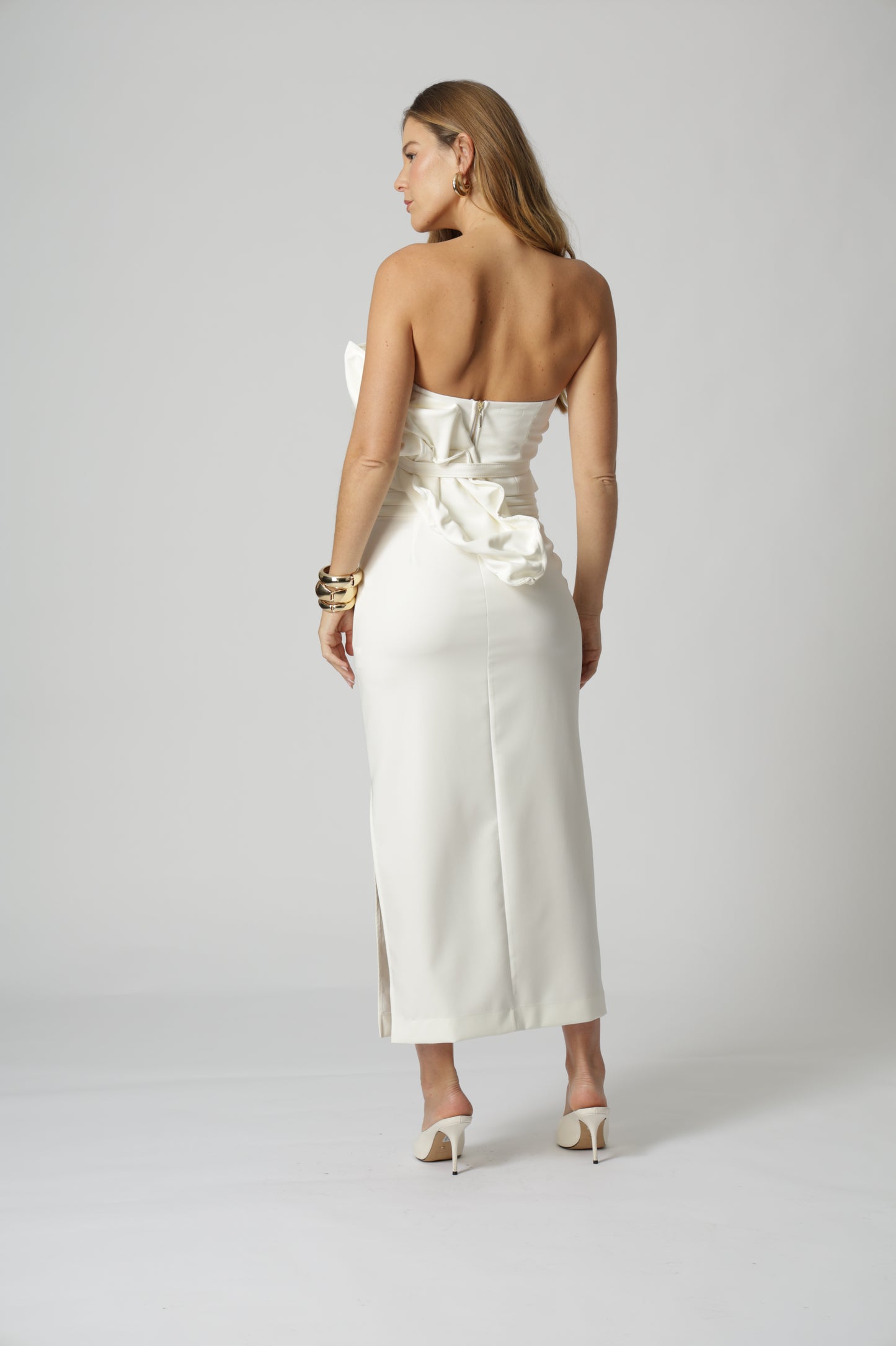 Blusa Strapless Com Folha 3D - OFF WHITE