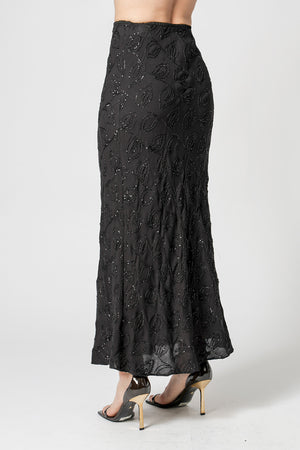 Saia Midi Sereia Paetê Folhas - PRETO 90168