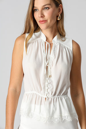 Blusa Bata Com Renda e Amarração - OFF WHITE