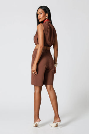 Blusa Cropped Transpassada - TABACO