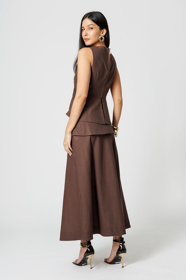 Blusa Transpassada Com Pala Assimétrica - CAFE