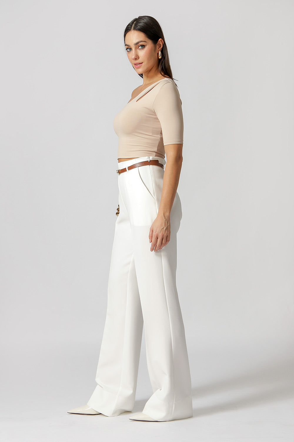 Blusa Ombro Único Vazado - AREIA