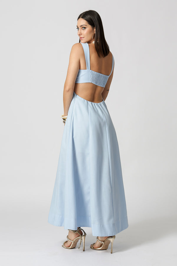 Vestido Vazado Com Alça Larga - AZUL CLARO