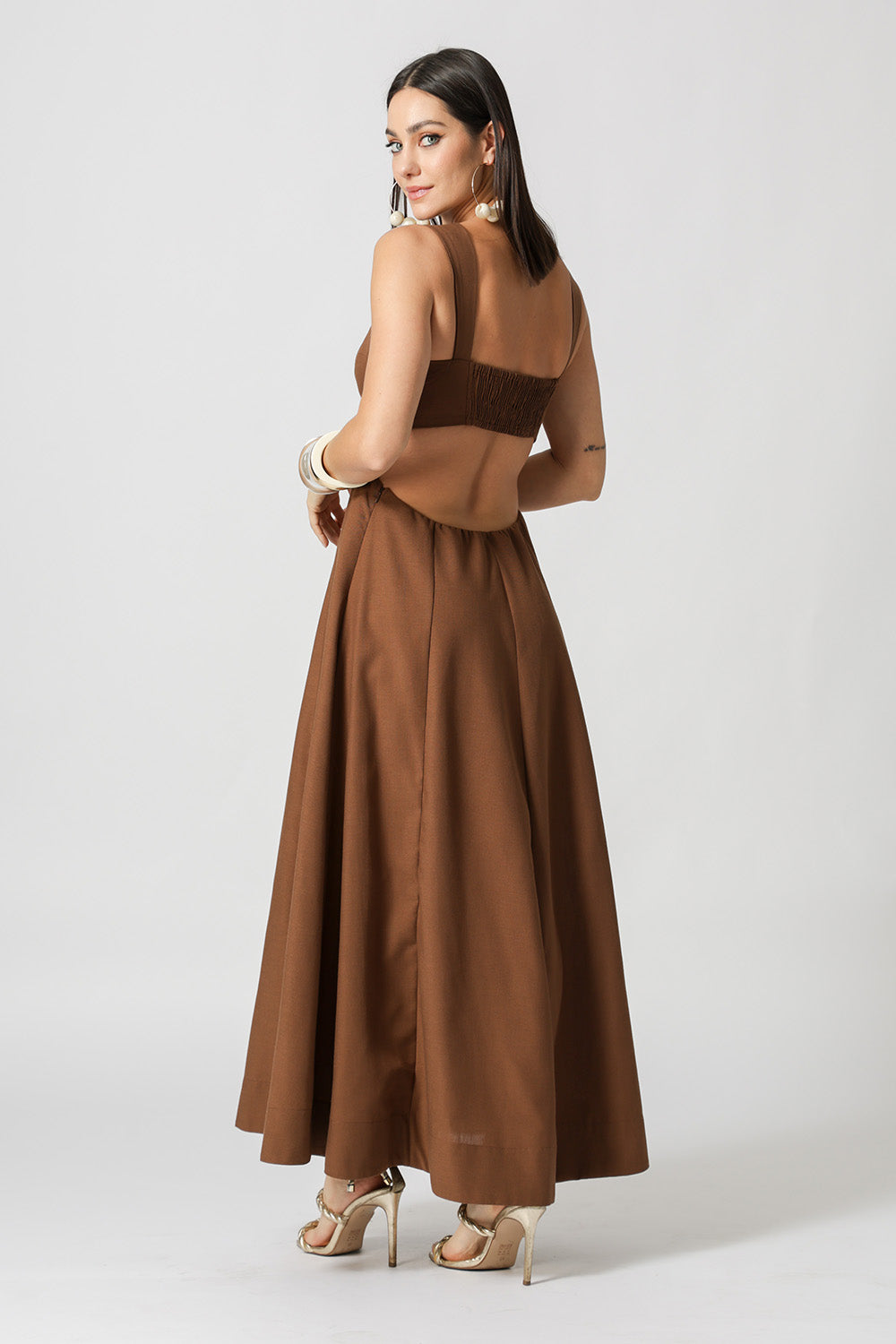 Vestido Vazado Com Alça Larga - CHOCOLATE