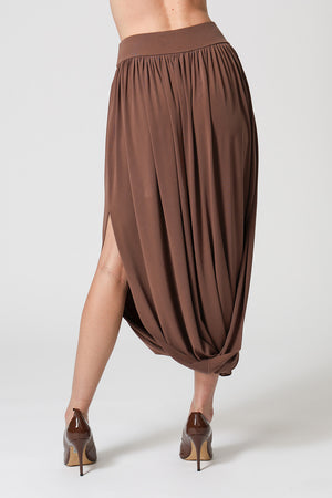 Saia Franzida Com Fenda Lateral - MARROM