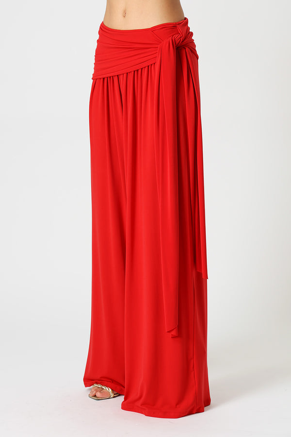 Calça Pantalona Multifuncional Com Faixa - VERMELHO