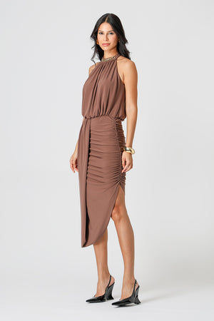 Vestido Midi Blusado Com Detalhe Torcido