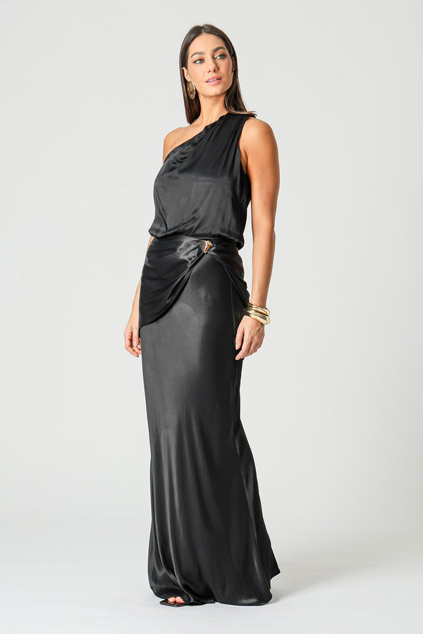 Vestido Cetim Ombro Único