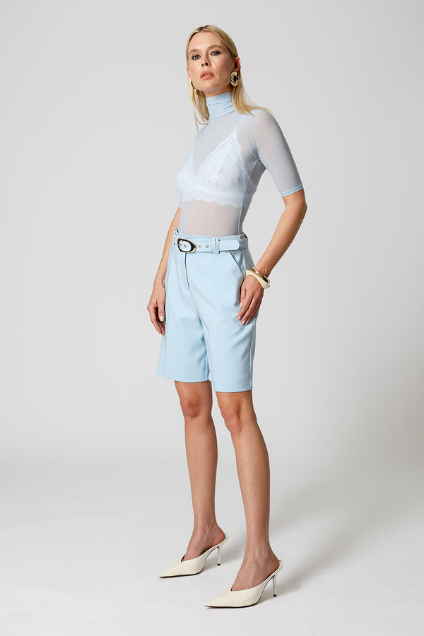 Blusa Em Tule Manga Curta - AZUL CLARO