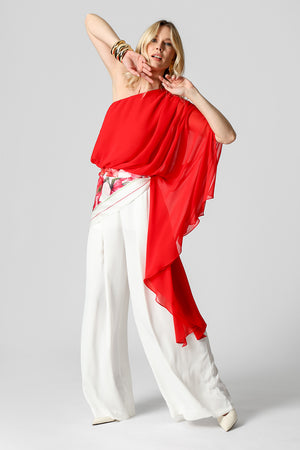 Blusa Ombro Único Com Manga Lenço