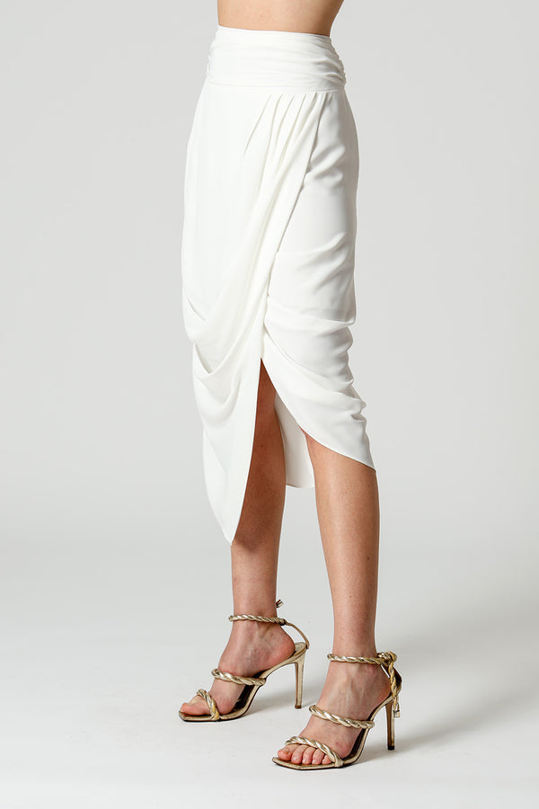 Saia Assimétrica Em Crepe Com Pregas