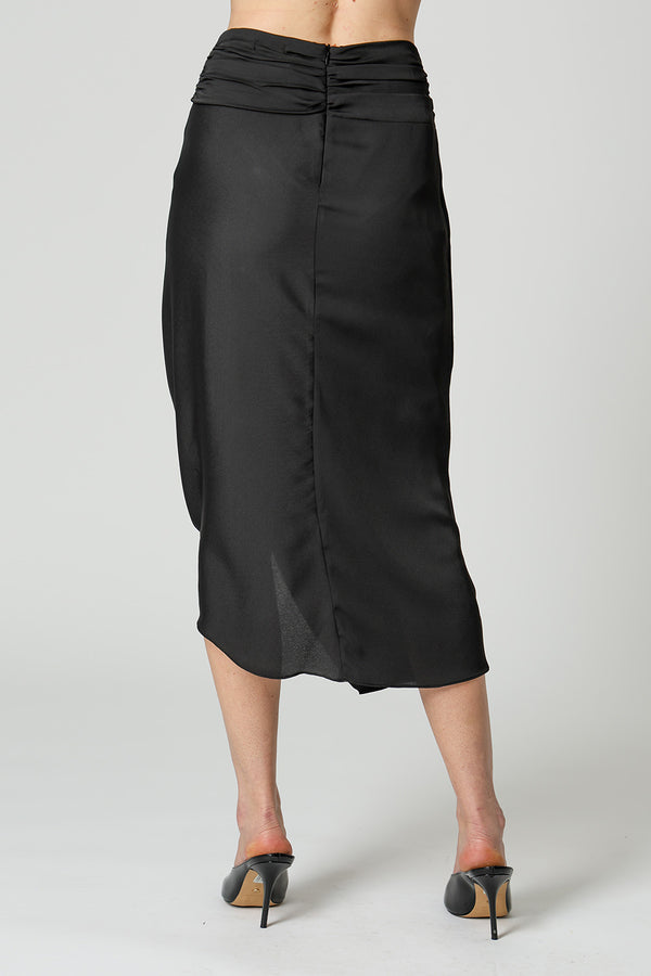 Saia Assimétrica Em Crepe Com Pregas