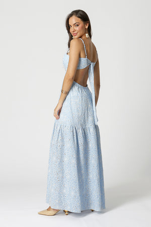 Vestido largo bordado Laise - AZUL 90156