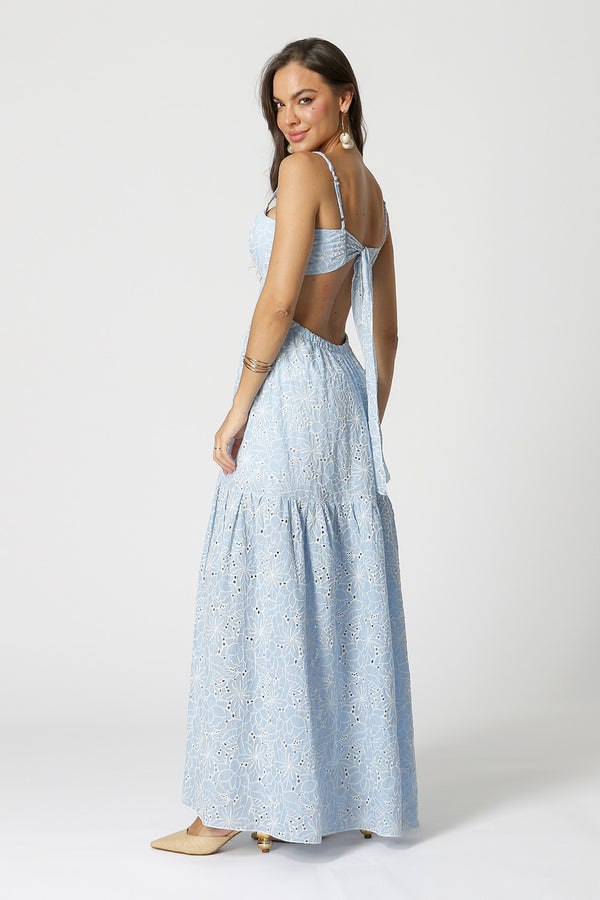 Vestido largo bordado Laise - AZUL 90156