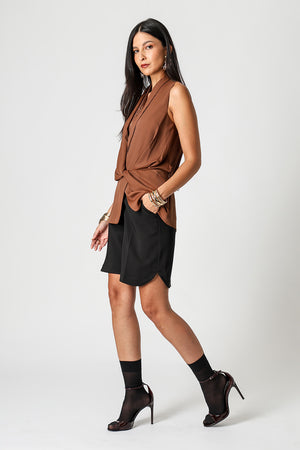 Blusa Peplum Transpassada com Top em Renda