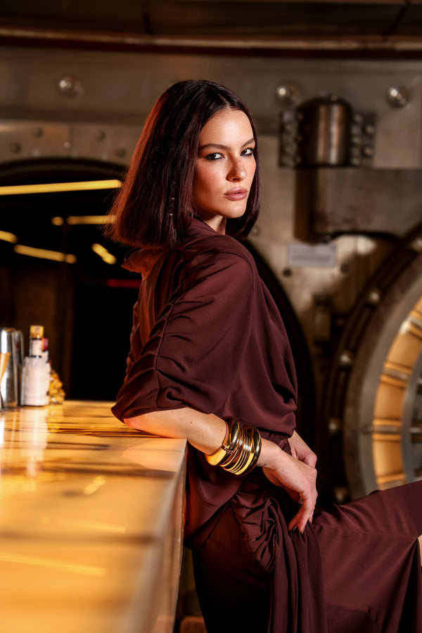 Blusa Cachequer Chiffon Plissado Com Renda