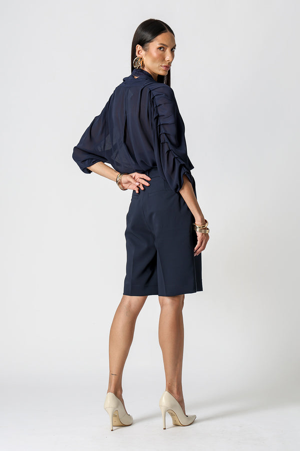 Blusa Cachequer Chiffon Plissado Com Renda
