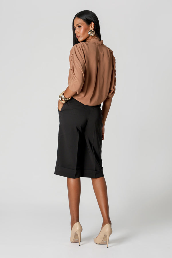 Blusa Cachequer Chiffon Plissado Com Renda