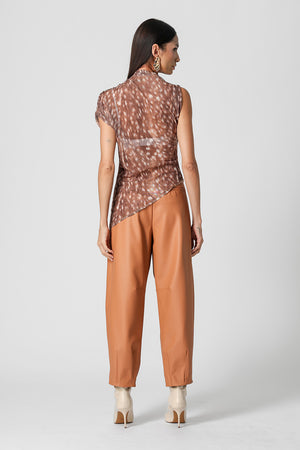 Blusa Assimétrica Em Tule Estampa Bambi