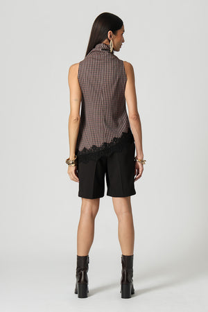 Blusa Xadrez Tartan Com Gola Degagê