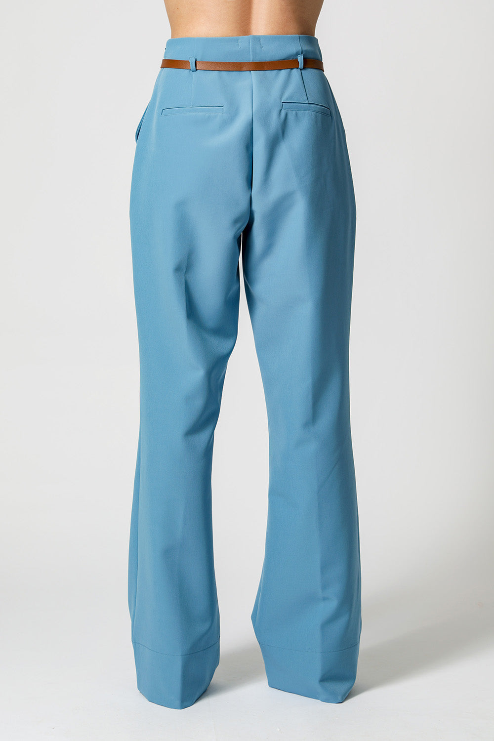 Calça Alfaiataria Reta Com Cinto - DENIM